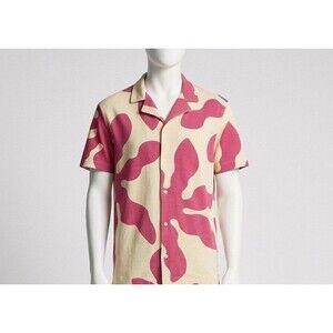 Zara M Mens Abstract Knit Resort Shirt Pink Tan Textured Button streetwear GOOD
